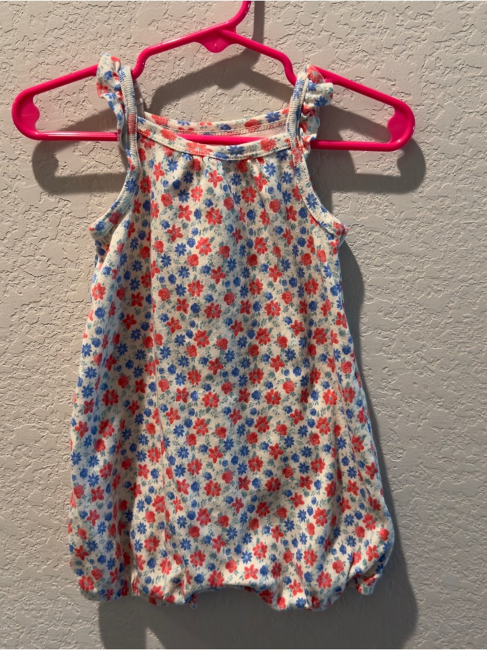 Carter's White Floral Bubble Romper with Red & Blue Flowers